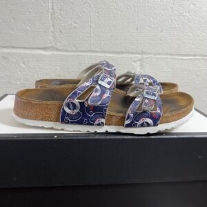 Birkenstock Birkis Birko Blue Abstract Print Sandals Slip On Womens 38 EU/7 US